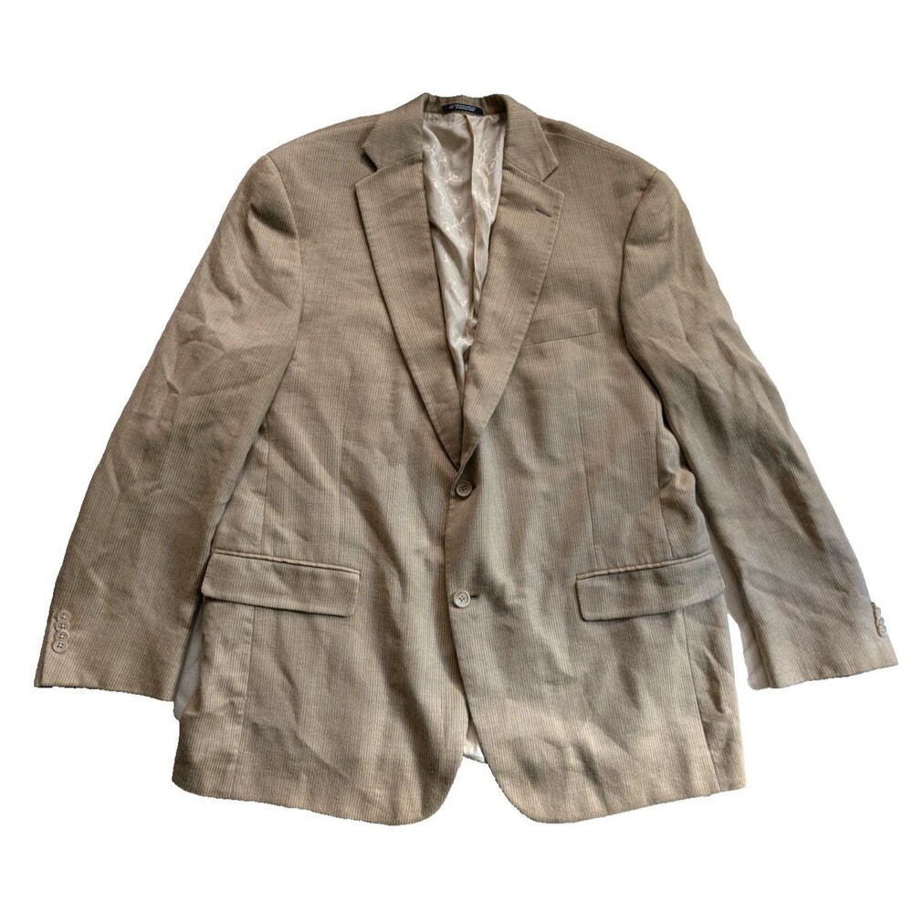 Hart Schaffner Marx Blazer 46R Tan Sport Coat USA Two Button Double Vent Wool